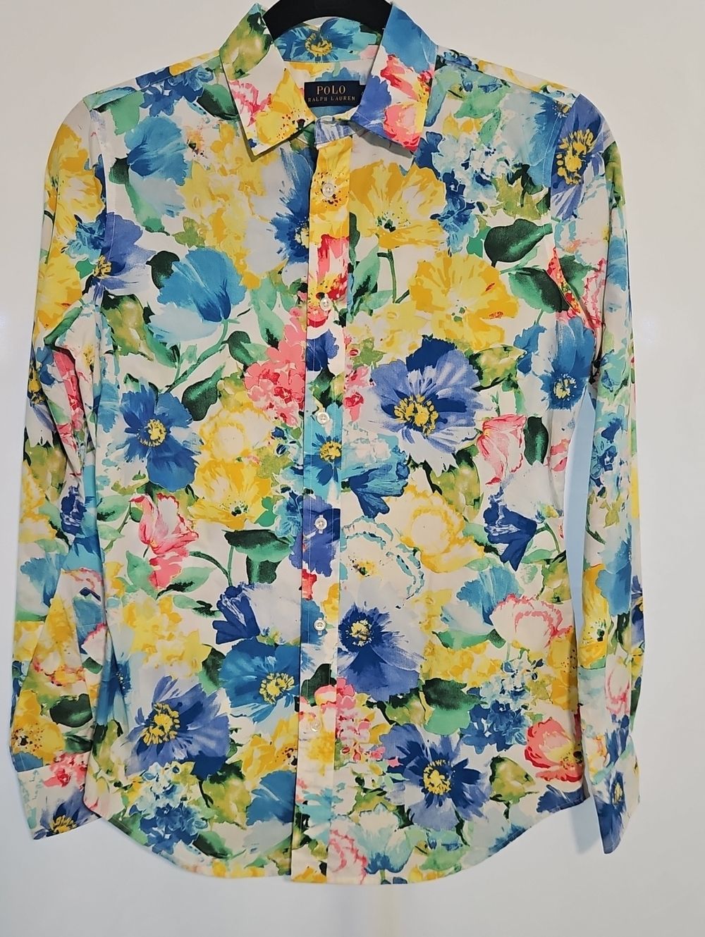 Polo Ralph Lauren Womens 4 Floral Button Down Shirt Cotton Watercolor